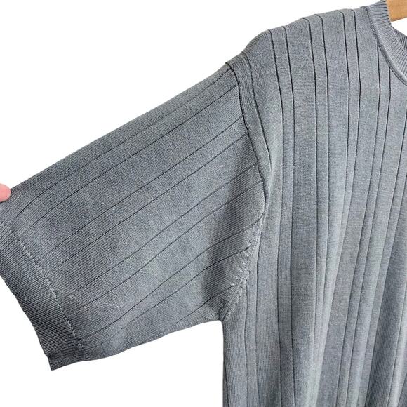 Vintage 1990s Pavo Men's Gray Ribbed Knit Fitted Crewneck T-Shirt Large - Picture 5 of 8